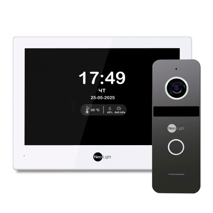 Комплект Wi-Fi IP-відеодомофон NeoLight ALPHA Hybrid white 8 дюймів та викличної панелі NeoLight Solo IPW Graphite