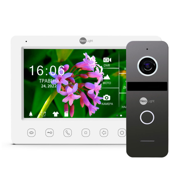 Комплект відеодомофону NeoLight Kappa+ HD WF white 7 дюймів та панелі виклику NeoLight SOLO FHD Graphite