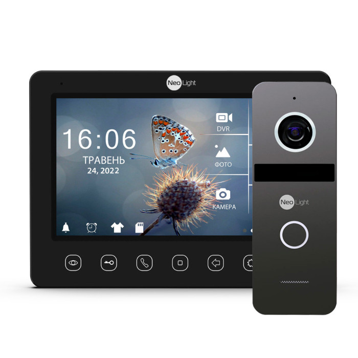 Комплект відеодомофону NeoLight Kappa+ HD WF Black 7 дюймів та панелі виклику NeoLight SOLO FHD Graphite