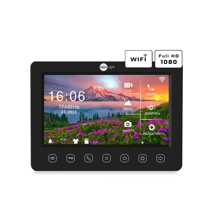 Комплект відеодомофону NeoLight Kappa+ HD WF Black 7 дюймів та панелі виклику NeoLight SOLO FHD Graphite