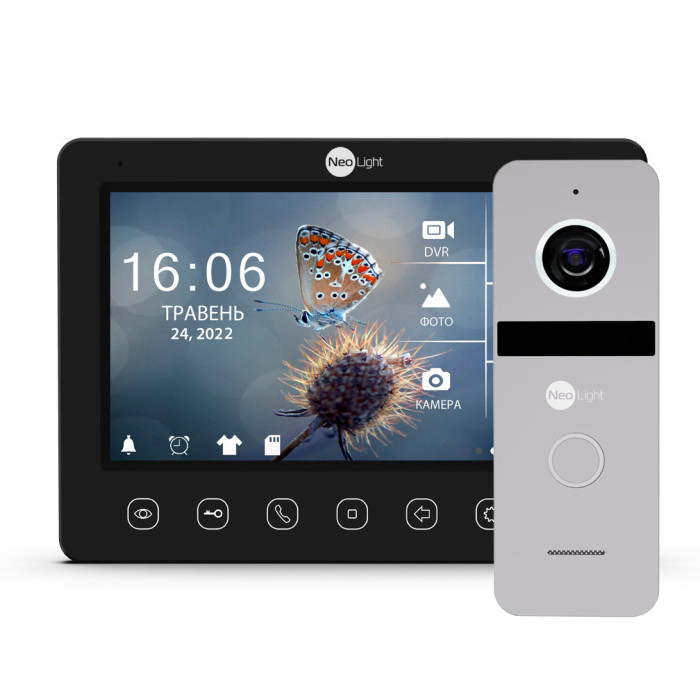 Комплект відеодомофону NeoLight Kappa+ HD WF Black 7 дюймів та панелі виклику NeoLight SOLO FHD Silver