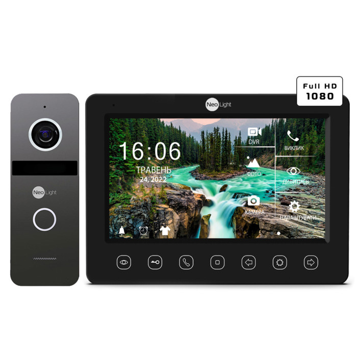 Комплект відеодомофону NeoLight KAPPA+ HD Black та панель виклику SOLO FHD Graphite