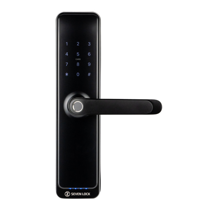 Розумний дверний біометричний замок SEVEN LOCK SL-7767BF black (врізна частина 6068)